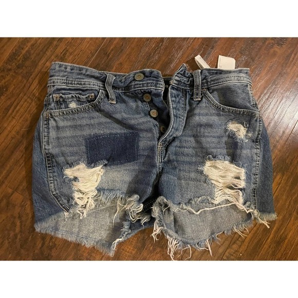 Hollister High Waisted Jean Shorts Size 3 Cuffed Distressed Summer - Picture 1 of 7